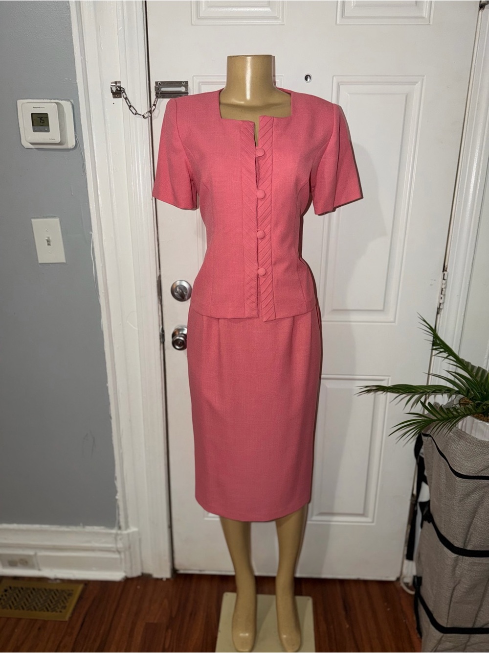 Koret Pink Coral Short-Sleeve Pencil Skirt Set vintage